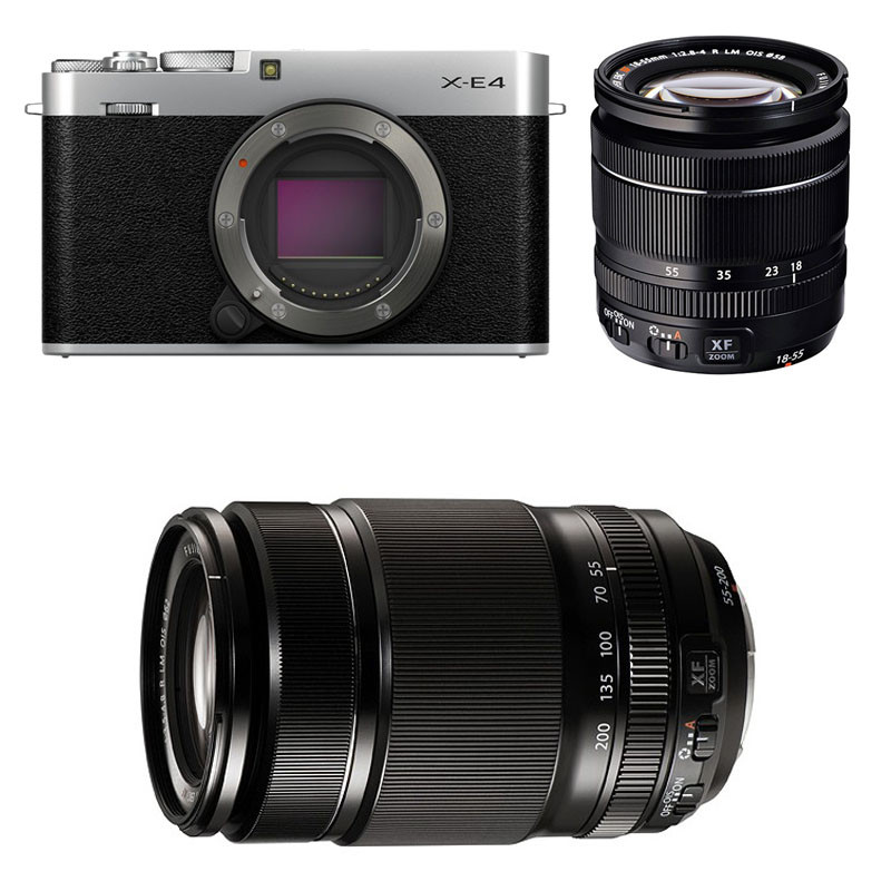 FUJIFILM X-E4 Silver + 18-55 + 55-200 Garanti 3 ans