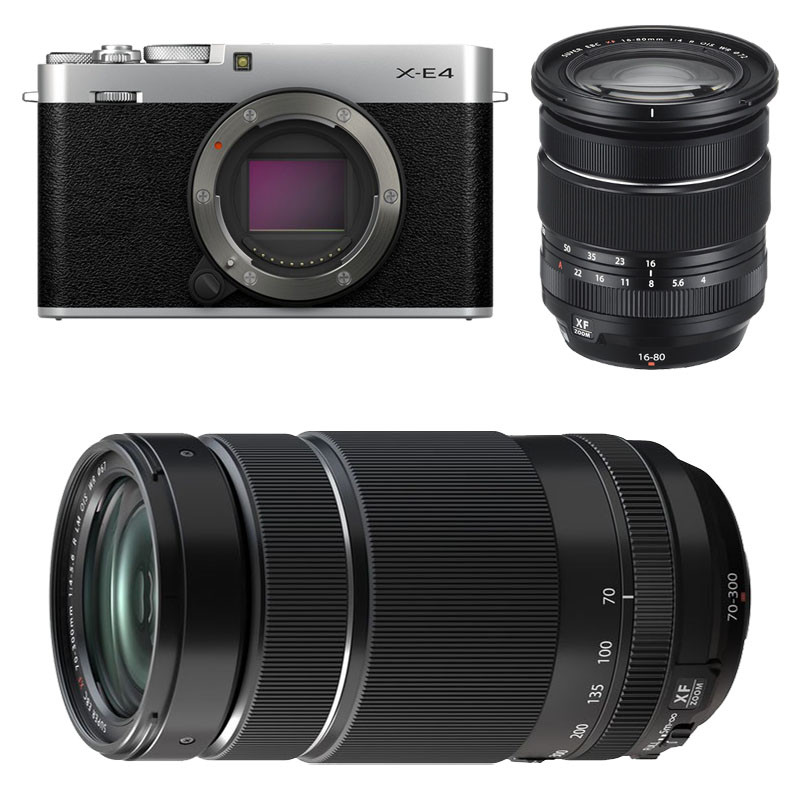 FUJIFILM X-E4 Silver + 16-80 + 70-300 Garanti 3 ans