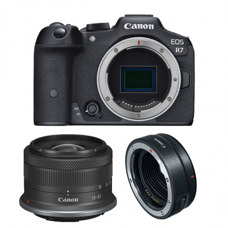 CANON EOS R7 + RF-S 18-45mm f/4.5-6.3 IS STM Garanti 3 ans + Bague EF-EOS R