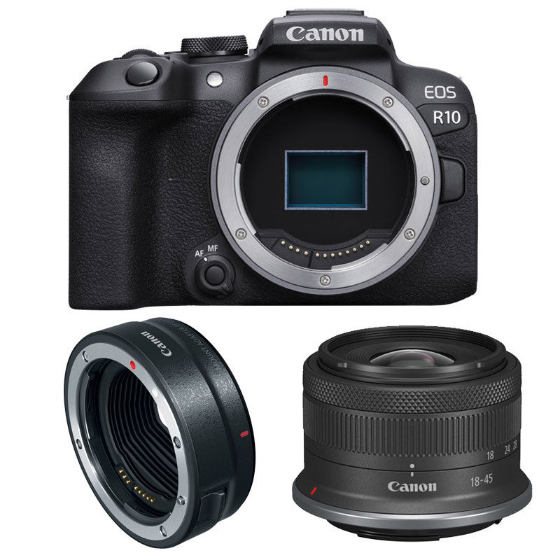 CANON EOS R10 + RF-S 18-45mm f/4.5-6.3 IS STM Garanti 3 ans + Bague EF-EOS R