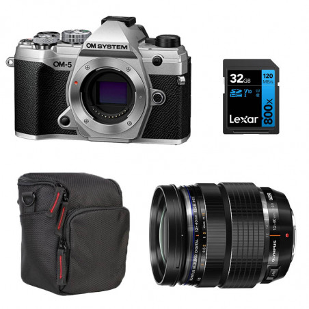 OM SYSTEM OM-5 SILVER + Objectif M.ZUIKO ED 12-40mm f/2.8 PRO Garanti 3 ans + SD 32Go + Sac