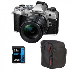 OM SYSTEM OM-5 SILVER + Objectif M.ZUIKO ED 12-45mm f/4 PRO Garanti 3 ans + SD 32Go + Sac