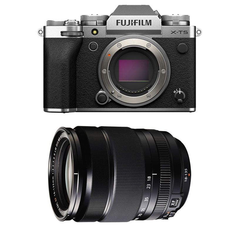 FUJIFILM Hybride X-T5 SILVER + Objectif Fujinon XF 18-135mm f/3.5-5.6 R LM OIS WR Garanti 3 ans