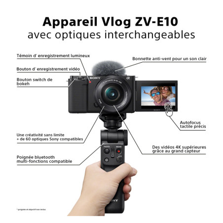 SONY Hybride ALPHA ZV-E10 NOIR + Objectif 16-50mm PZ f/3-5.5-6 + 55-210 f/ 4.5-6.3 Garanti 3 ans