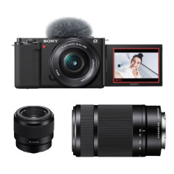 SONY Hybride ALPHA ZV-E10 NOIR + Objectif 16-50 ED f/3-5.5-6 + Objectif 55-210 f/ 4.5-6.3 + Objectif SEL FE 50mm f/1.8 Garanti 3 ans