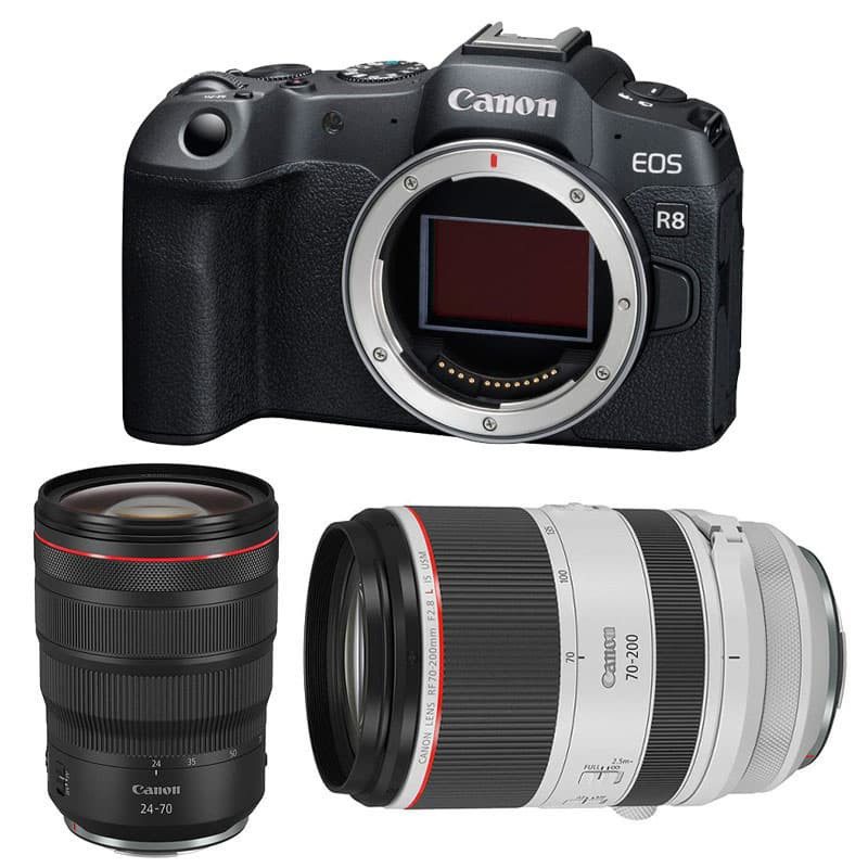 CANON Hybride EOS R8 + RF 24-70mm f/2.8 L IS USM + RF 70-200mm f/2.8 L IS USM Garanti 3 ans