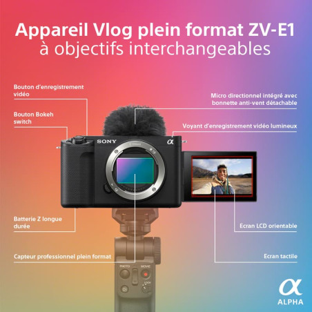 SONY ZV-E1 + Objectif FE 20-70mm f/4 Garanti 3 ans