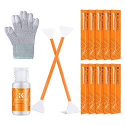 K&F Kit bâtonnet de nettoyage 24 mm bâtonnets de nettoyage x10 20 ml de solution de nettoyage Gants