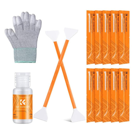 K&F Kit bâtonnet de nettoyage 24 mm bâtonnets de nettoyage x10 20 ml de solution de nettoyage Gants