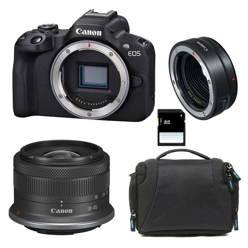 CANON EOS R50 + RF-S 18-45mm f/4.5-6.3 IS STM Garanti 3 ans + Sac + Carte SD 8 Go + Bague EF-EOS R