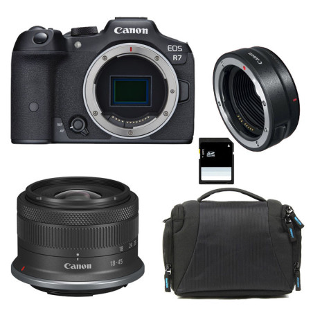 CANON EOS R7 + RF-S 18-45mm f/4.5-6.3 IS STM Garanti 3 ans + Sac + Carte SD 8 Go + Bague EF-EOS R