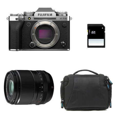 FUJIFILM X-T5 SILVER + 23mm f/1.4 WR Garanti 3 ans + Sac + Carte SD 8 Go
