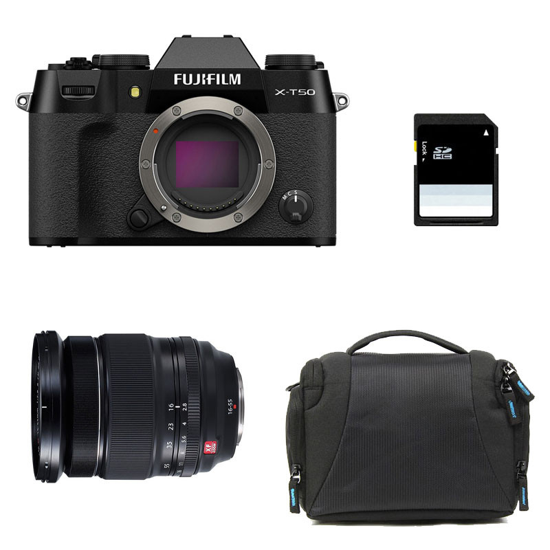 FUJIFILM X-T50 NOIR + Objectif Fujinon XF 16-55mm f/2.8 R LM WR Garanti 3 ans + Sac + Carte SD 8 Go