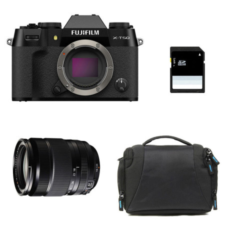 FUJIFILM X-T50 NOIR + Objectif Fujinon XF 18-135mm f/3.5-5.6 R LM OIS WR Garanti 3 ans + Sac + Carte SD 8 Go