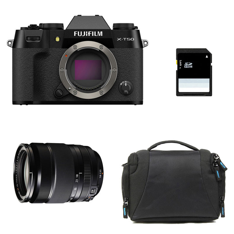 FUJIFILM X-T50 NOIR + Objectif Fujinon XF 18-135mm f/3.5-5.6 R LM OIS WR Garanti 3 ans + Sac + Carte SD 8 Go