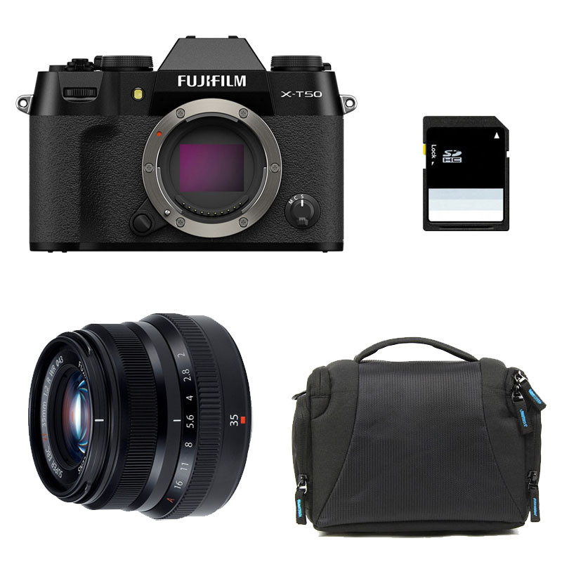 FUJIFILM X-T50 NOIR + Objectif Fujinon XF 35mm f/2 WR Garanti 3 ans + Sac + Carte SD 8 Go