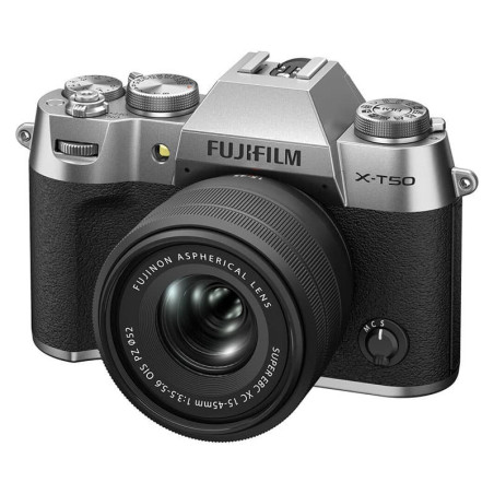 FUJIFILM X-T50 SILVER + Objectif Fujinon XC 15-45mm F3.5-5.6 OIS Pancake Power Zoom Garanti 3 ans