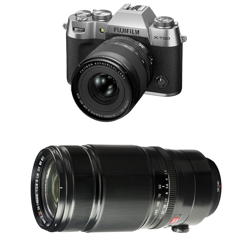 FUJIFILM X-T50 SILVER + Objectif Fujinon XF 16-50mm + Objectif Fujinon XF 50-140mm f/2.8 R LM OIS WR Garanti 3 ans