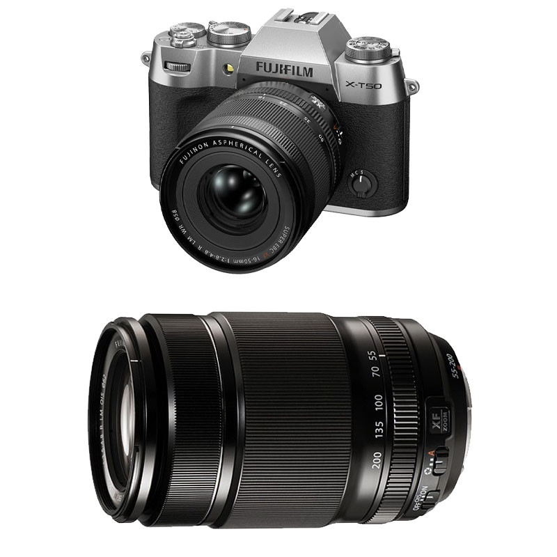 FUJIFILM X-T50 SILVER + Objectif Fujinon XF 16-50mm + Objectif Fujinon XF 55-200mm f/3.5-4.8 R LM OIS Garanti 3 ans