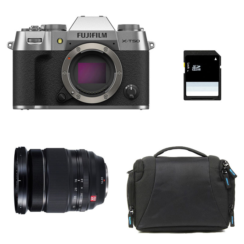 FUJIFILM X-T50 SILVER + Objectif Fujinon XF 16-55mm f/2.8 R LM WR Garanti 3 ans + Sac + Carte SD 8 Go