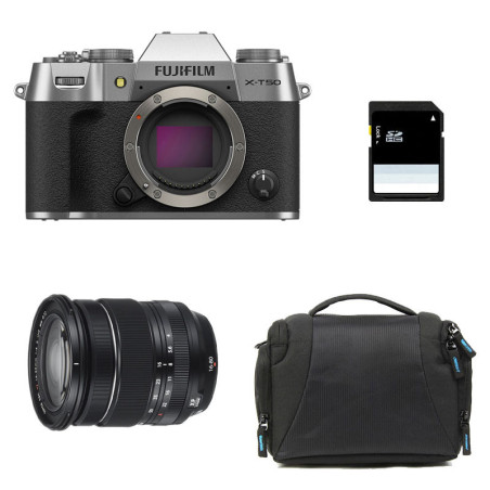 FUJIFILM X-T50 SILVER + Objectif Fujinon XF 16-80 f/4 WR Garanti 3 ans + Sac + Carte SD 8 Go