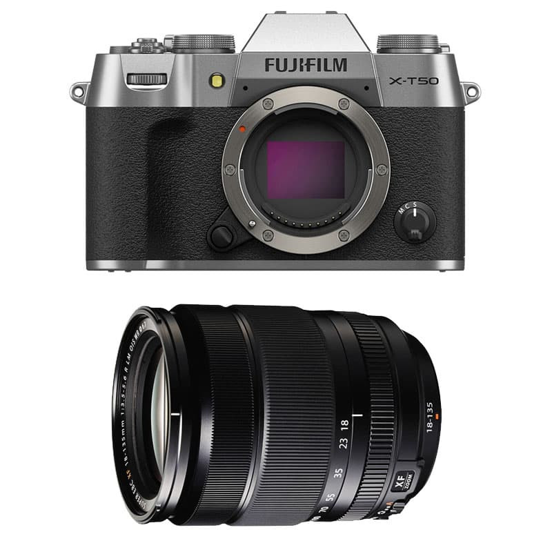 FUJIFILM X-T50 SILVER + Objectif Fujinon XF 18-135mm f/3.5-5.6 R LM OIS WR Garanti 3 ans