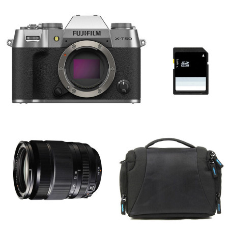 FUJIFILM X-T50 SILVER + Objectif Fujinon XF 18-135mm f/3.5-5.6 R LM OIS WR Garanti 3 ans + Sac + Carte SD 8 Go
