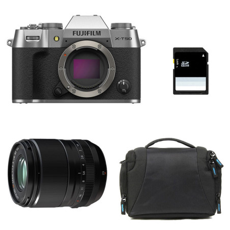 FUJIFILM X-T50 SILVER + Objectif Fujinon XF 23mm f/1.4 R Garanti 3 ans + Sac + Carte SD 8 Go