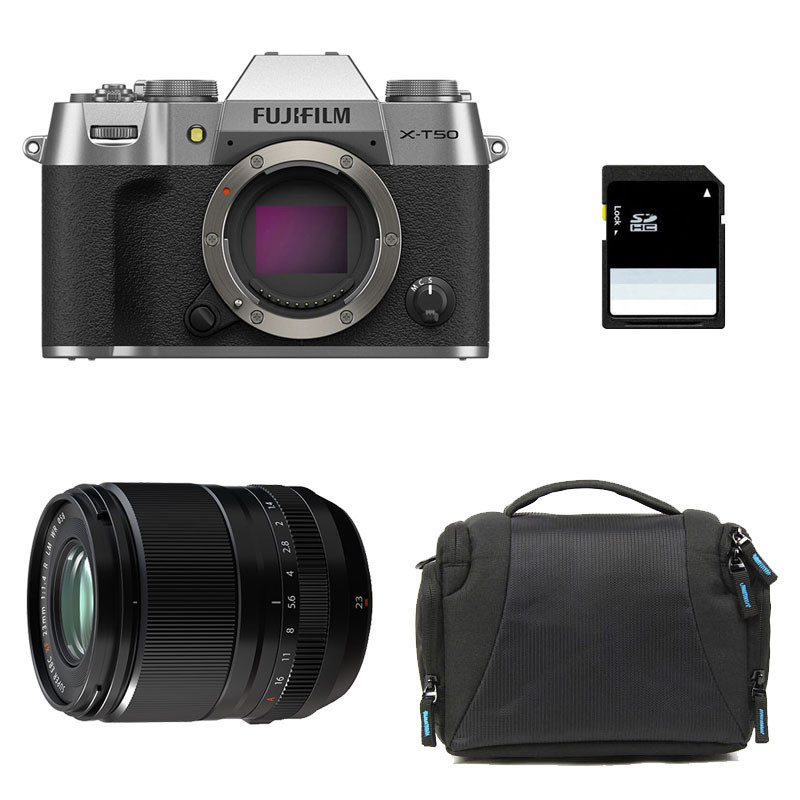 FUJIFILM X-T50 SILVER + Objectif Fujinon XF 23mm f/1.4 R Garanti 3 ans + Sac + Carte SD 8 Go