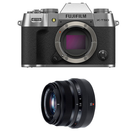 FUJIFILM X-T50 SILVER + Objectif Fujinon XF 35mm f/2 WR Garanti 3 ans