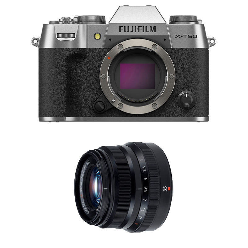 FUJIFILM X-T50 SILVER + Objectif Fujinon XF 35mm f/2 WR Garanti 3 ans