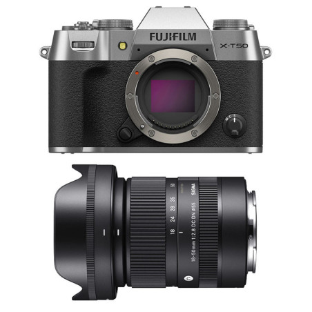 FUJIFILM X-T50 SILVER + Objectif SIGMA 18-50mm f/2.8 DC DN Contemporary Garanti 3 ans