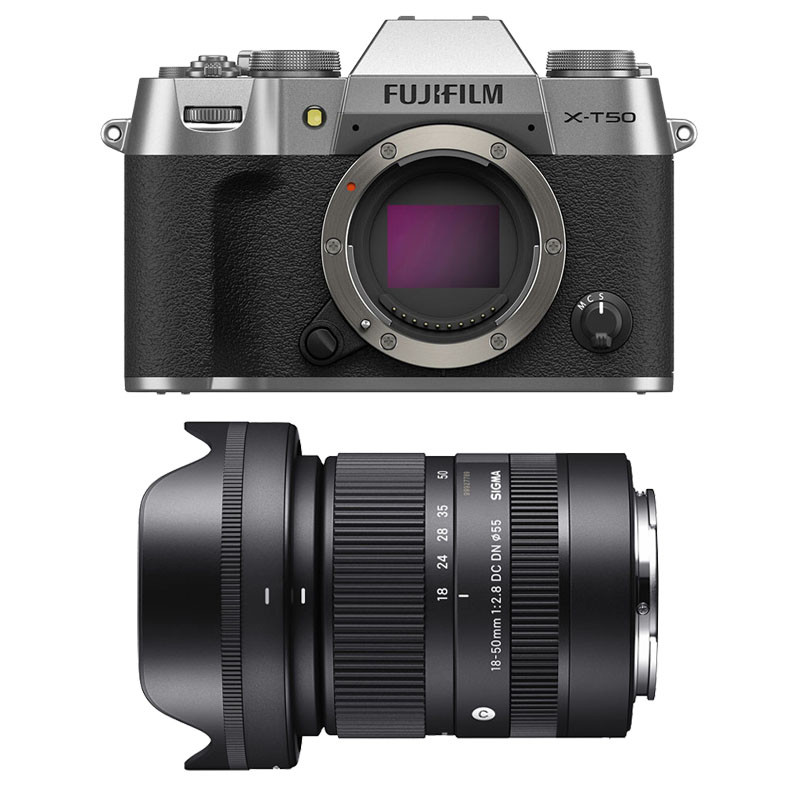FUJIFILM X-T50 SILVER + Objectif SIGMA 18-50mm f/2.8 DC DN Contemporary Garanti 3 ans