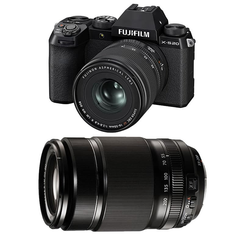 FUJIFILM X-S20 NOIR + Objectif Fujinon XF 16-50mm + Objectif Fujinon XF 55-200mm f/3.5-4.8 R LM OIS Garanti 3 ans
