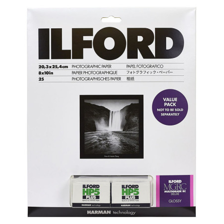 ILFORD Papier photo Multigrade RC Deluxe Glossy Value Pack avec 2 Pellicules photo 35mm HP5 Plus