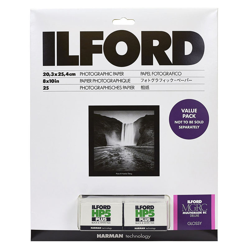 ILFORD Papier photo Multigrade RC Deluxe Glossy Value Pack avec 2 Pellicules photo 35mm HP5 Plus