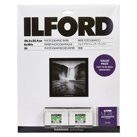ILFORD Papier photo Multigrade RC Deluxe Pearl Value Pack avec 2 Pellicules photo 35mm HP5 Plus