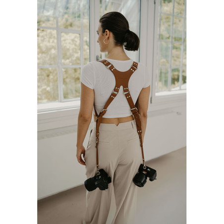 LOULEX Harnais Double Sangles en cuir microfibre Marron