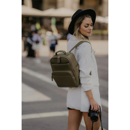 LOULEX Mini Sac à dos en cuir microfibre 13L Vert Olive