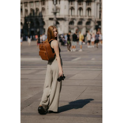 LOULEX Mini Sac à dos en cuir microfibre 13L Marron