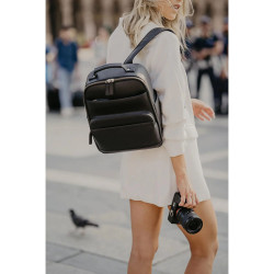 LOULEX Mini Sac à dos en cuir microfibre 13L Noir