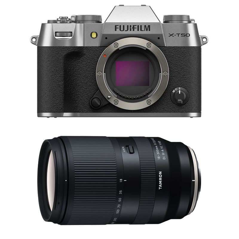 FUJIFILM X-T50 Silver + Objectif TAMRON 18-300 mm f/3.5-6.3 Di III-A VC VXD Garanti 3 ans