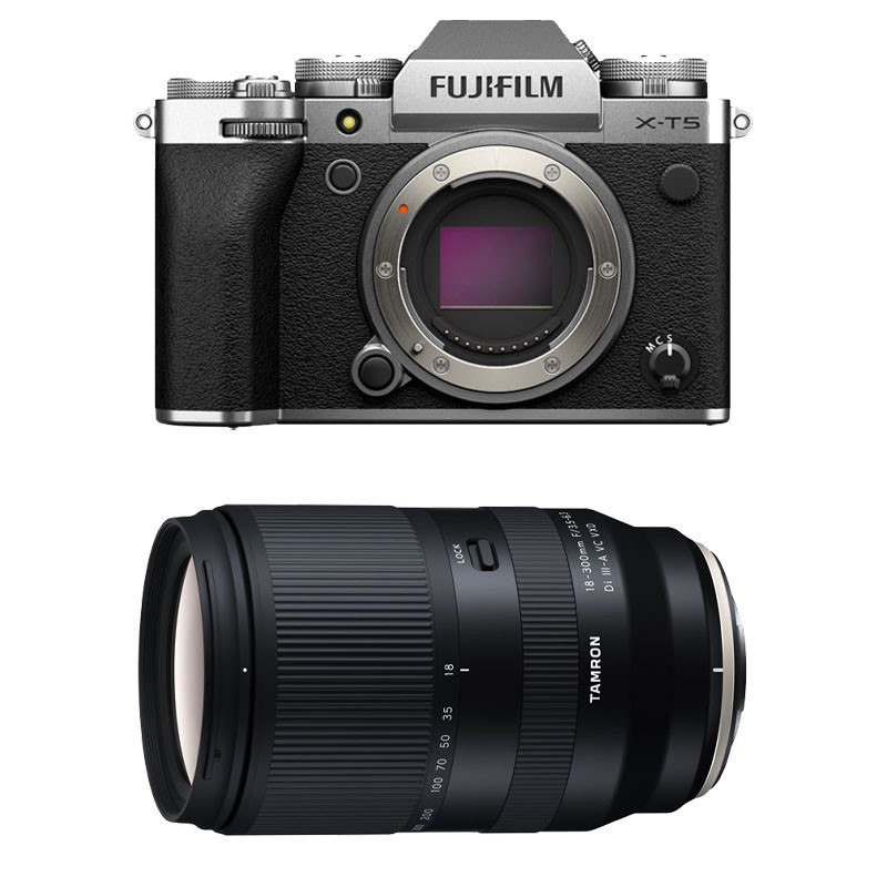 FUJIFILM X-T5 Silver + Objectif TAMRON 18-300 mm f/3.5-6.3 Di III-A VC VXD Garanti 3 ans