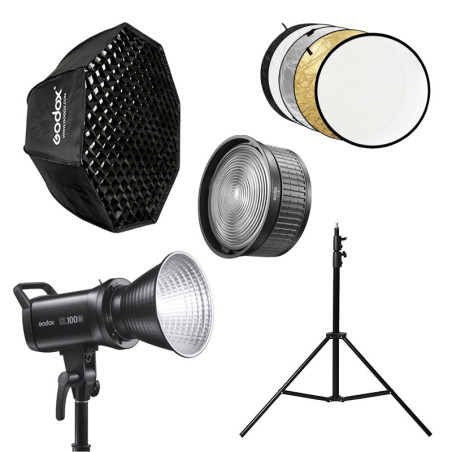 GODOX Kit photo culinaire (Torche LED + Softbox + Pied de Studio + Réflecteur + Lentille de Fresnel)