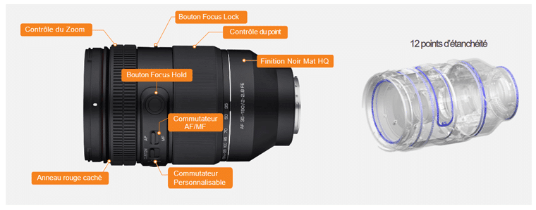 Nouveau design du Samyang AF 35-150mm F2-2.8 FE avec 12 points d'étanchéité
