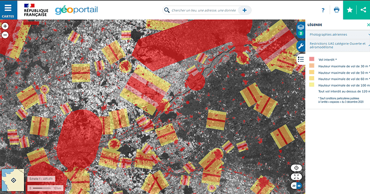 Zones de vol sur le Géoportail