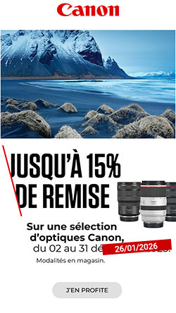 Jusqu'à 15% de remise sur une sélection d'objectifs Canon du 2 décembre 2025 au 26 janvier 2026