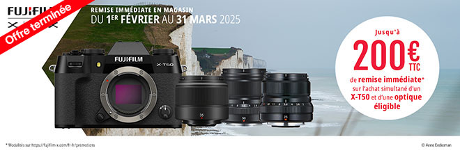 Jusqu'à 200€ de remise pour l'achat simultané d'un Fujifilm X-50 + optique éligible du 1er février au 31 mars