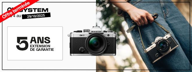 OM System vous offre la Garantie 5 ans pour l'achat d'un OM-3 jusqu'au 29 octobre
