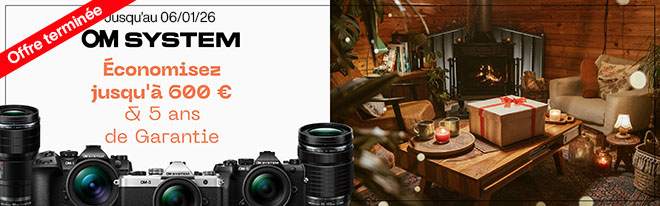 Jusqu'à 600€ de remise et Garantie 5 ans offerte sur une sélection de produits OM System du 13 novembre 2025 au 6 janvier 2026